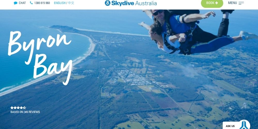 Byron Bay, best places to skydive in Brisbane