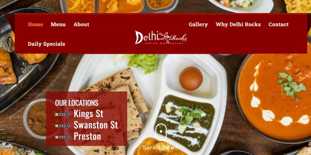Delhi Rocks website front page, Best Indian restaurants in Melbourne