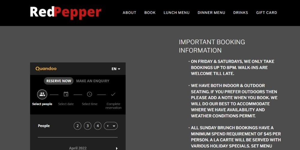 Best Indian restaurants in Melbourne, Red Pepper website
