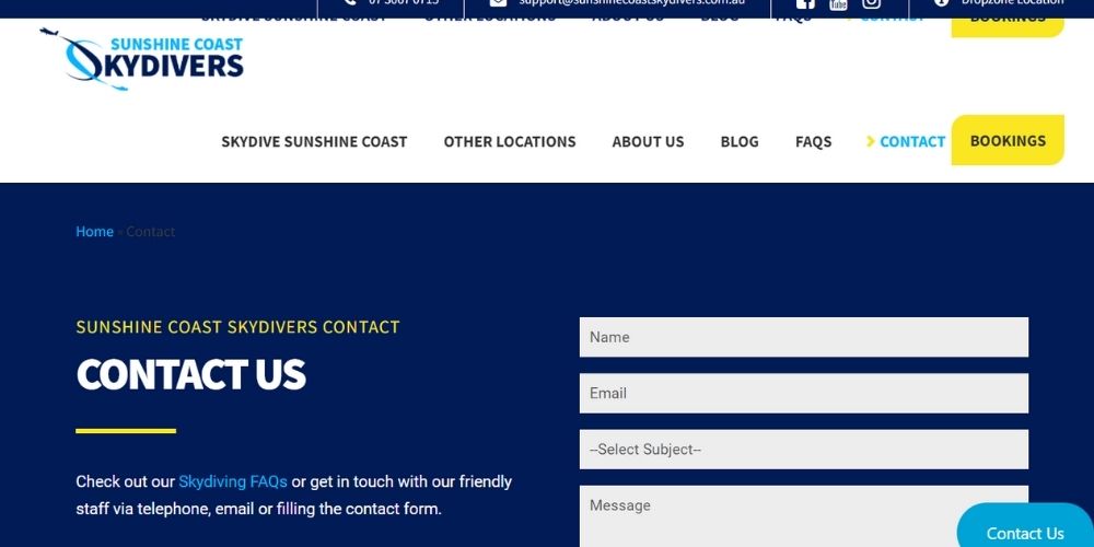 Sunshine Coast Skydivers Homepage, where to skydive in Brisbane