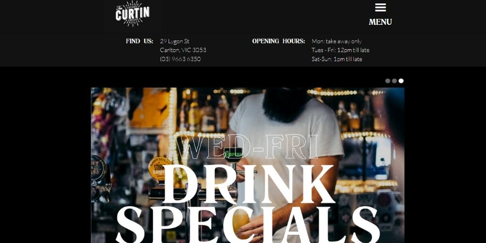 The Curtin website homepage, best live music in Melbourne
